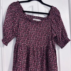 LOFT Black and Red Floral Blouse